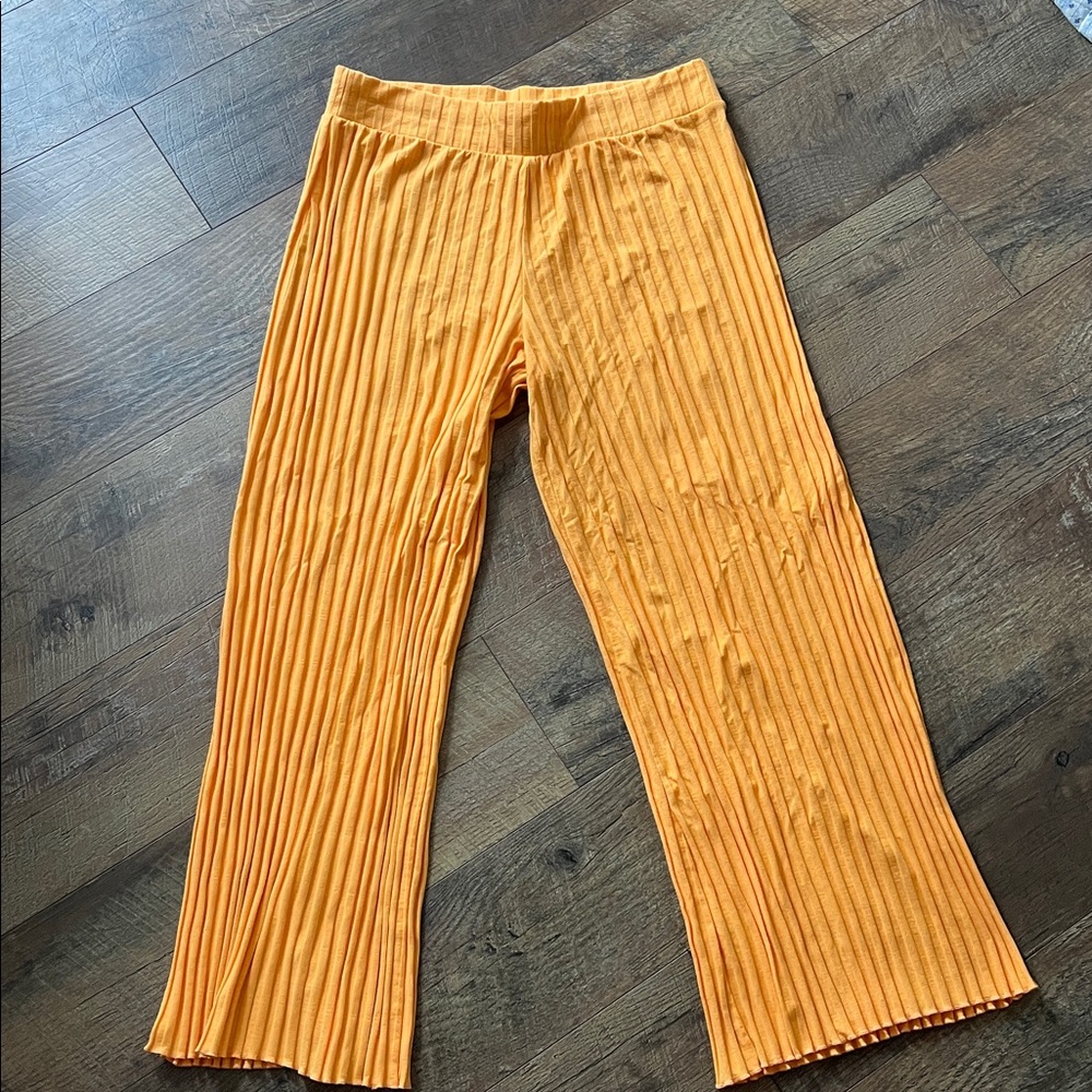 Ribbed Wide-Leg Pants in Orange